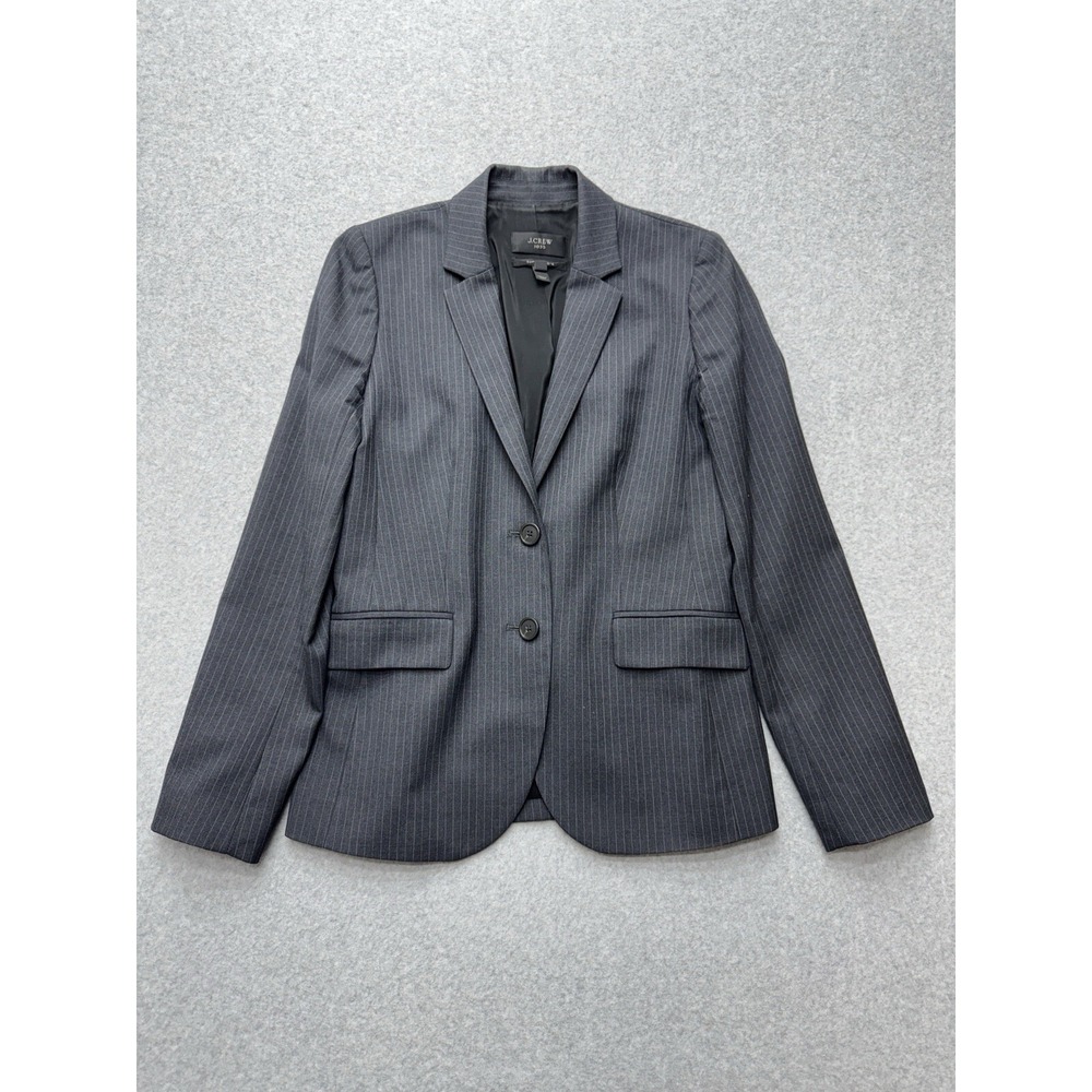 J.Crew Blazer Womens 2 Gray Pinstripe Wool 1035 Super 120s Two Button Lined